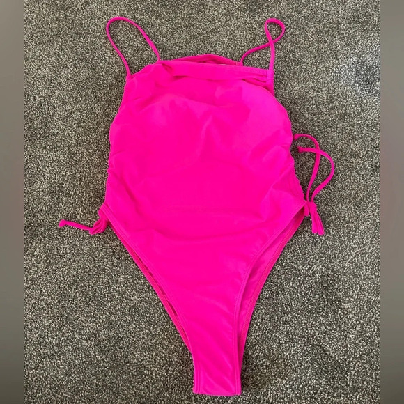 Women’s hot pink one piece side tie bathing suit~ Size Large - Picture 2 of 3